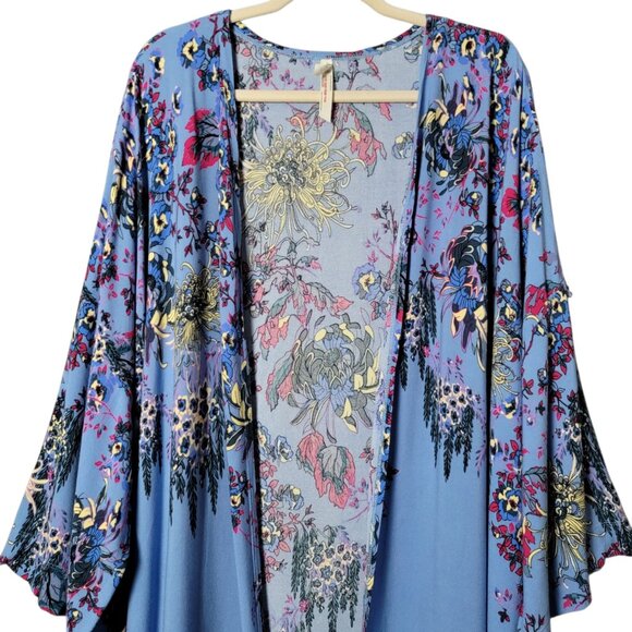 Ultimately Free People Womens Blue Floral Don't Know Kimono XS/S Boho Cottage - Picture 2 of 12